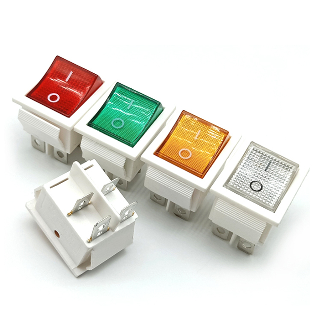GREEN NEON ROCKER SWITCH POWER on OFF DOUBLE POLE 4 PIN 230V 16AMP