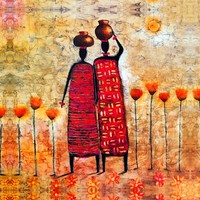 Impression sur toile de danseurs abstraits africains, décoration murale, peinture à l'huile personnalisée, art mural fait à la main