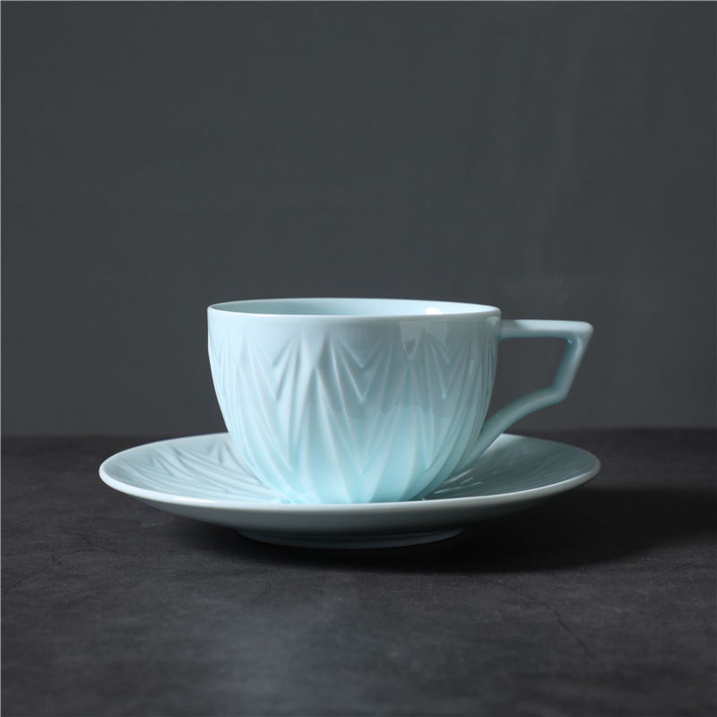 Tasse à café Luanfeng + soucoupe - bleu clair 250ml - coton perlé