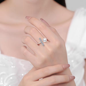 Anillo en T de perlas naturales de agua dulce de plata pura 9 S925, resistente al agua, sin deslustre, <span class=keywords><strong>calendario</strong></span> de <span class=keywords><strong>Adviento</strong></span>, joyería, anillo ajustable de moissanita - Product Image 2