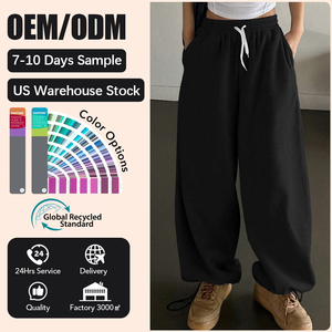 Pantalones Deportivos Anchos Grises de Alta Calidad Personalizados para <span class=keywords><strong>Mujer</strong></span>, Pantalones Deportivos de Algodón, Ropa Urbana, Pantalones Holgados Esenciales para <span class=keywords><strong>Mujer</strong></span> - Product Image 1