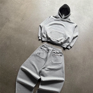 Ensemble <span class=keywords><strong>de</strong></span> survêtement pour homme <span class=keywords><strong>de</strong></span> haute qualité, sweat-shirt et pantalon personnalisés, sweat-shirt gris à revers, pantalon <span class=keywords><strong>de</strong></span> survêtement, jogging confortable et lourd - Product Image 2