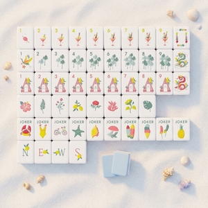 Ensemble <span class=keywords><strong>de</strong></span> Mahjong Américain <span class=keywords><strong>de</strong></span> Luxe Pliable à 4 Couches en Acrylique avec Motif Palmier Tropical pour les Jeux <span class=keywords><strong>de</strong></span> Club Estivaux - Product Image 1