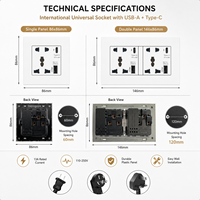 Prise murale universelle internationale à 3 prises avec USB Type-C 18W à charge rapide, 1 port USB-A 13A 110-250V pour hôtel et usage domestique