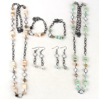 Collier Long en verre cristal, bijoux à maillons, plaque de coquille, pierre naturelle, ensemble de boucles d'oreilles