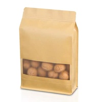 RTS – pochette d'emballage de noël à fond plat en papier Kraft, sac de scellage à huit côtés avec fenêtre, vente en gros