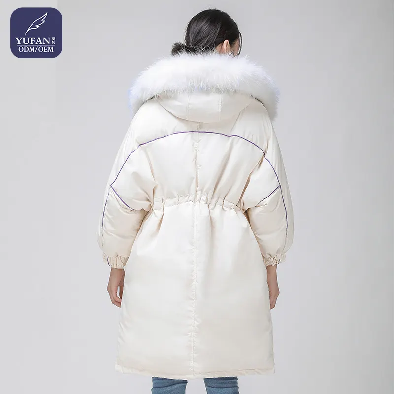 Yufan-abrigos de plumón blanco para mujer, Parka gruesa de lana fría, cálido, relleno de pelo de pato, chaqueta con capucha para exteriores de invierno