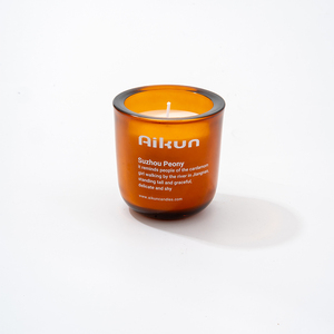 AIKUN Custom Logo Amber Glass Aromatherapy <b>Candles</b> Natural Soy Wax Cotton Wood <b>Wick</b> Handmade Christmas Home Decor Gift - Product Image 5