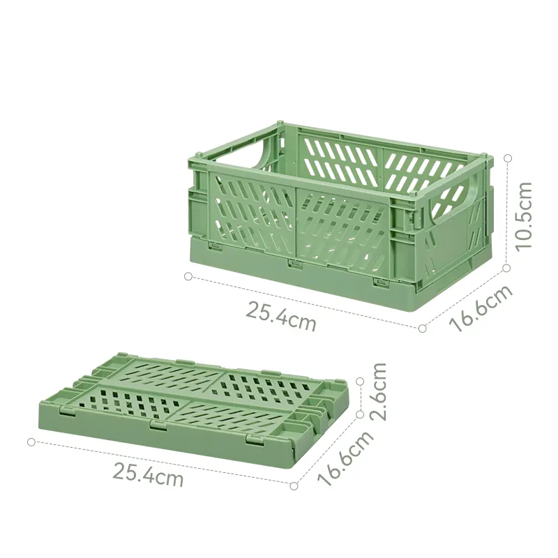 FS605 In-Stock Eco-Friendly Desktop Stacked Organizer Plastic Folding Crate Collapsible Basket with Handle for Home and Office
