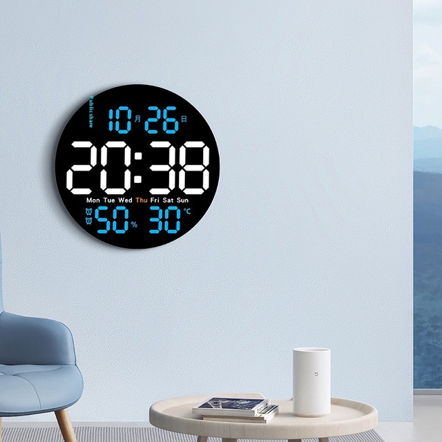 Simple Wind Digital Home Wall Clock for Living Room Multifunctional Quartz Static Head 5501 Abstract Needle Humidity Teaching