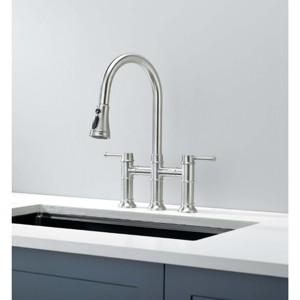 <span class=keywords><strong>Rubinetto</strong></span> da Cucina Moderno a <span class=keywords><strong>Doppio</strong></span> Comando con Doccetta Estraibile, in Acciaio Inox 304, con Valvola in Ceramica, Miscelatore Acqua Calda e Fredda per Hotel - Product Image 1