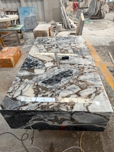 Tavolino da Caffè di Lusso in Marmo, Tavolo Centrale Moderno in Pietra Naturale, Arredamento Minimalista Personalizzato per <span class=keywords><strong>Soggiorno</strong></span> di Ville e Appartamenti - Product Image 2
