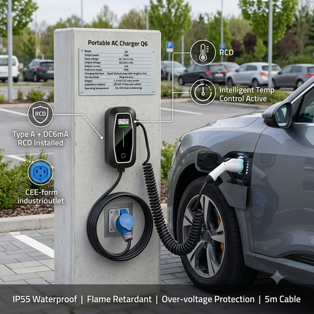 11kW Portable EV Charger Type 2 Three Phase 16A Electric Car Charging Station CEE Plug EVSE