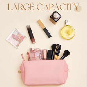 <b>Waterproof</b> <b>Pouch</b> Toiletry Bag Makeup Bag PU Leather Travel Portable Bag Make up Organizer with Divider and Handle - Product Image 4