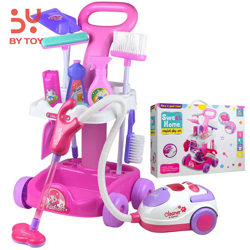 2023 Juguetes, лидер продаж, пластиковые игрушки для чистки, розовые игрушечные тележки, игрушечный пылесос для детей