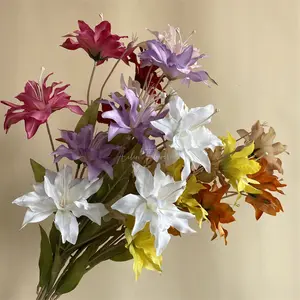 Y-H132 핫 세일 실크 백합 인공 꽃 줄기 3 머리 백합 장식 꽃 백합 인공 결혼식 벽 꽃