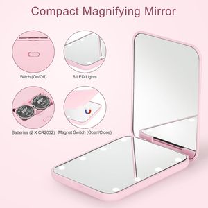 Miroir cosmétique portable pliable à double face avec éclairage LED et grossissement 1X/2X personnalisé - Product Image 5