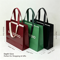 Sacs shopping en papier imprimé brillant de luxe, 3 tailles, avec poignée en tissu épais, sacs fourre-tout de marque pour emballage cadeau, vente en gros