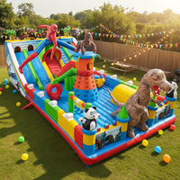 Parcours d'obstacles gonflable personnalisé sur le thème des dinosaures avec toboggan, château gonflable commercial en PVC pour parc d'attractions extérieur pour enfants