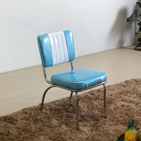 Prix d'usine personnalisé American Retro Restaurant Burger Shop Cafe Table en acier inoxydable et ensemble de chaises de salle à manger en cuir