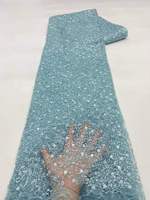 Tissu de dentelle nuptiale brodé de perles et de sequins, textile de luxe pour fêtes