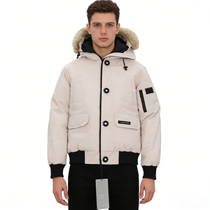 Parka à capuche épaisse en polaire beige et noire avec col en fourrure, style européen et américain, manteau court chaud pour homme - Product Image 4