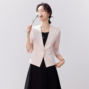 Women's Black Acetate Blazer Mid Length Sleeve Slim Fit Elegant Spring Summer 2026 Style Solid Color - Product Image 2