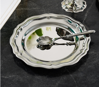 Assiette à dessert exquise en acier inoxydable, plateau minimaliste pour fruits, pâtisseries, dîner, thé de l'après-midi, gâteaux, collations, couleur argent