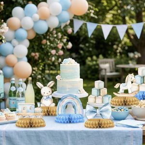 Centres de table en papier nid d'abeille de style américain en denim bleu pour la décoration de table de fête d'anniversaire d'un garçon - Product Image 3