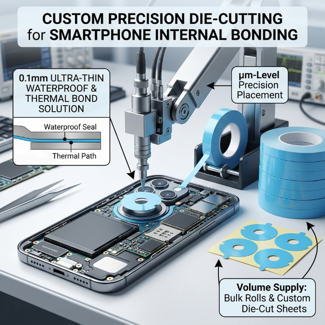 Custom Precision Die-cutting Waterproof Thermal Bond Double Sided Tape Smartphone Internal Parts 0.1mm Ultra-thin Solution