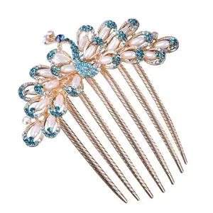 2023 Peacock pearl hair comb inserted comb female back of head adult bun hair ancient style headdress