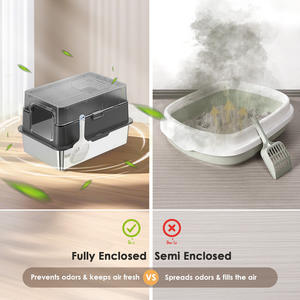 Bac à litière pour chat MSP-03 entièrement fermé, rectangulaire, en métal et plastique, 61x19x42cm, anti-odeurs, facile à nettoyer - Product Image 1