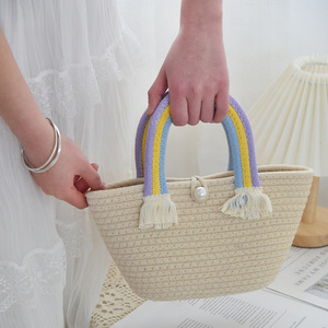 Cute Rainbow Cloud Handbag, New Style, Handmade Woven <b>Bag</b>, Beach Vacation <b>Bag</b>, Casual <b>Straw</b> <b>Bag</b>, Export - Product Image 3