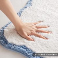 Tapis de salle de bain capitonnés de luxe, tapis de salle de bain uniques, tapis de bain blanc avec bordure festonnée bleue
