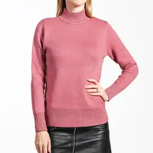 BSCI ISO9001 Sedex fabbrica vestiti maglioncino a collo alto da donna tinta unita in maglia stile Casual per l'autunno