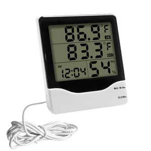 Thermomètre hygromètre numérique à grand écran LCD pour intérieur et extérieur <span class=keywords><strong>avec</strong></span> horloge, mémoire des valeurs maximales et minimales et fil externe - Product Image 1