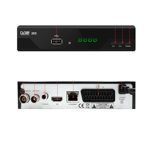 DVB T2Best Selling Dvb T2 Set Top Box 1080p  H265 Tv Receiver MPEG 4 Tv Decoder for Italy Poland