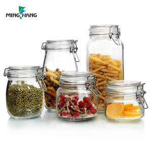 Economy Wholesale 150ml 8oz 16oz Wide Mouth food storage mason Flip top glass jar with clip lid