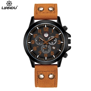 Montre-<span class=keywords><strong>bracelet</strong></span> décontractée à quartz pour homme, <span class=keywords><strong>bracelet</strong></span> en PU à double clou, cadran en verre de 44 mm, affichage numérique, trois aiguilles, calendrier, <span class=keywords><strong>bracelet</strong></span> en cuir - Product Image 5