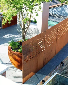 Produit phare : Jardinière murale en acier Corten écologique pour clôture extérieure, avec panneau de brise-vue, vente en gros - Product Image 5