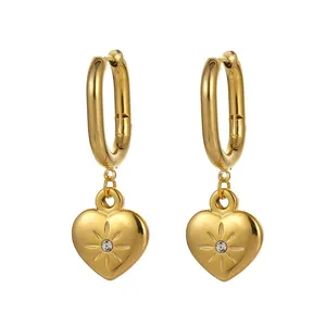 Boucles d'oreilles pendantes pour femmes Zyo, très vendues, en acier inoxydable 316L, avec zircon en forme de cœur, boucles d'oreilles Huggies - Product Image 4