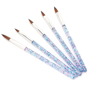 Ensemble de 5 pinceaux à ongles avec manche en cristal, poils synthétiques, pinceaux pour dessin au gel UV, pour la conception de manucure - Product Image 1