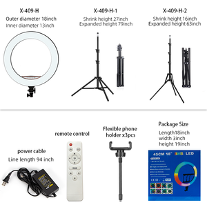 Anillo <span class=keywords><strong>de</strong></span> luz <span class=keywords><strong>de</strong></span> 18 pulgadas con trípode para teléfono móvil, accesorio <span class=keywords><strong>de</strong></span> iluminación <span class=keywords><strong>de</strong></span> 18 pulgadas - Product Image 3