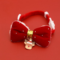 Collier de Noël pour animaux de compagnie, motif dessin animé, en peluche silencieuse, avec nœud, pour chat et chien, rouge, accessoire mignon