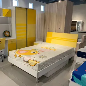 노바 ATKB001-Y 청소년 인기 높은 광택 노란색 아이 침대 룸 세트 가구 나무 홈 사용 어린이 싱글 침대 서랍