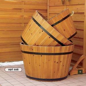 Planteur de baril <span class=keywords><strong>en</strong></span> bois rond brun <span class=keywords><strong>en</strong></span> vrac grands Pots de fleurs - Product Image 5