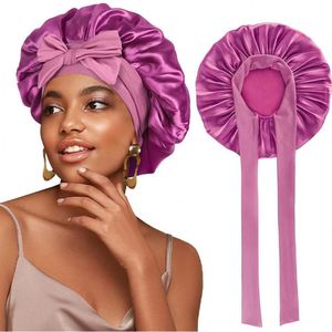 Bonnet de nuit en polyester à large bande élastique, grande taille, réglable, à bord souple, pour le soin des cheveux bouclés à la maison - Product Image 3