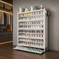 Élégante armoire à chaussures en métal avec porte rabattable et plateau inférieur pour collection de chaussures, meuble à chaussures en métal
