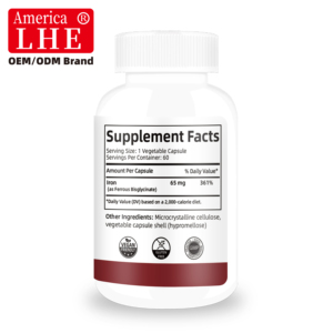 Fabricant en gros de suppléments de fer pour le soutien des globules rouges et l'énergie, 65 mg, 60 capsules végétales de fer - Product Image 5