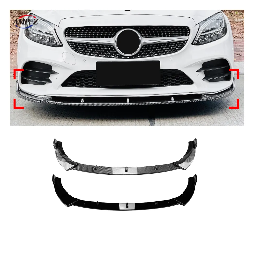 Parachoques delantero para Mercedes Benz Clase C W205 S205 AMG 2019-21, Material plástico negro, brillo de labios, ajuste de cuerpo, para Mercedes Benz Clase C W205 C205 S205